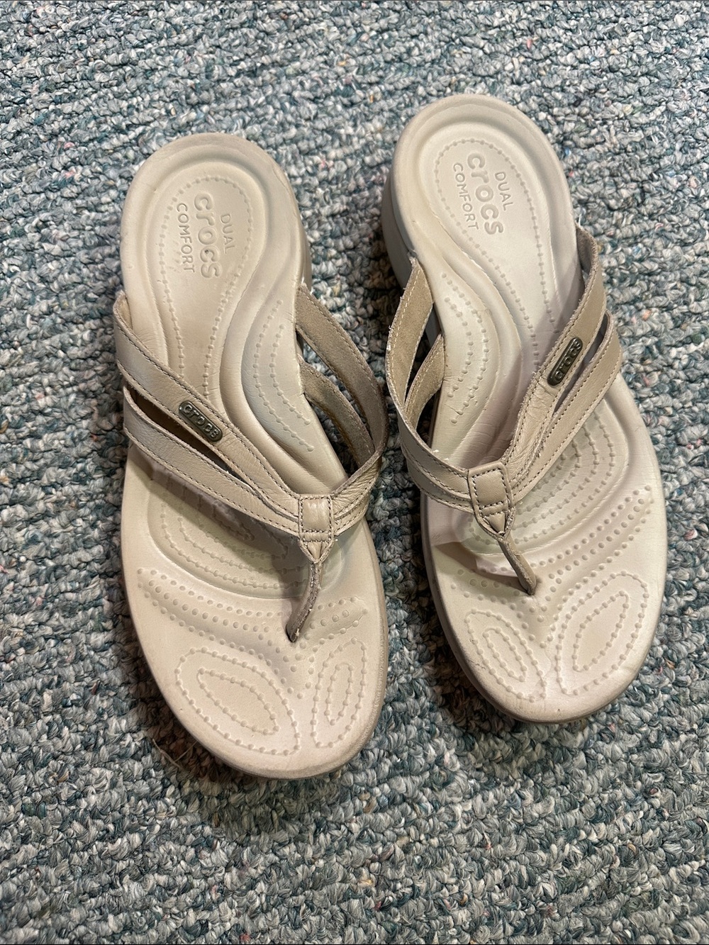 Crocs Beige Dual Comfort Thong Sandals Flip Flops